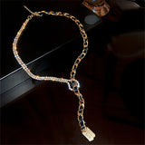 Golden Chain Choker Necklace with Tassel Rhinestones