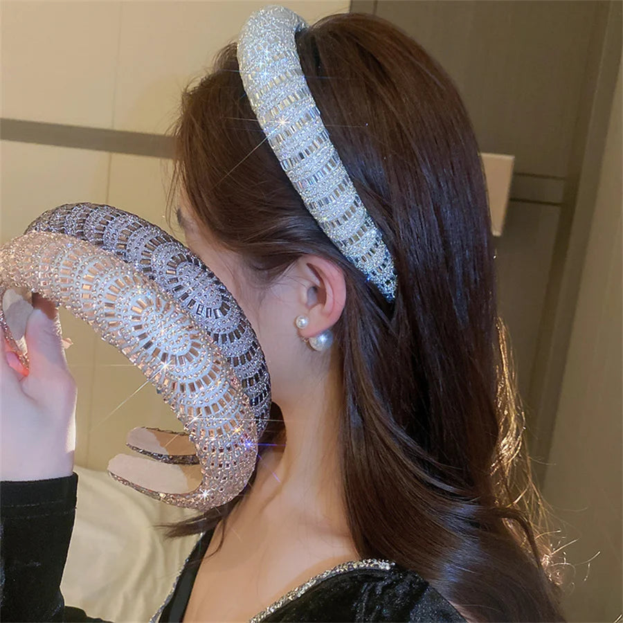 Silver Rhinestone Velvet Headband for Women Hair Accessories