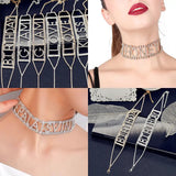 Sexy Rhinestone Choker Necklaces for Women Kiss Love Letter Crystal Necklaces