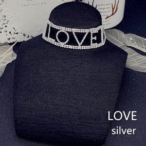 Sexy Rhinestone Choker Necklaces for Women Kiss Love Letter Crystal Necklaces