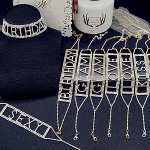 Sexy Rhinestone Choker Necklaces for Women Kiss Love Letter Crystal Necklaces