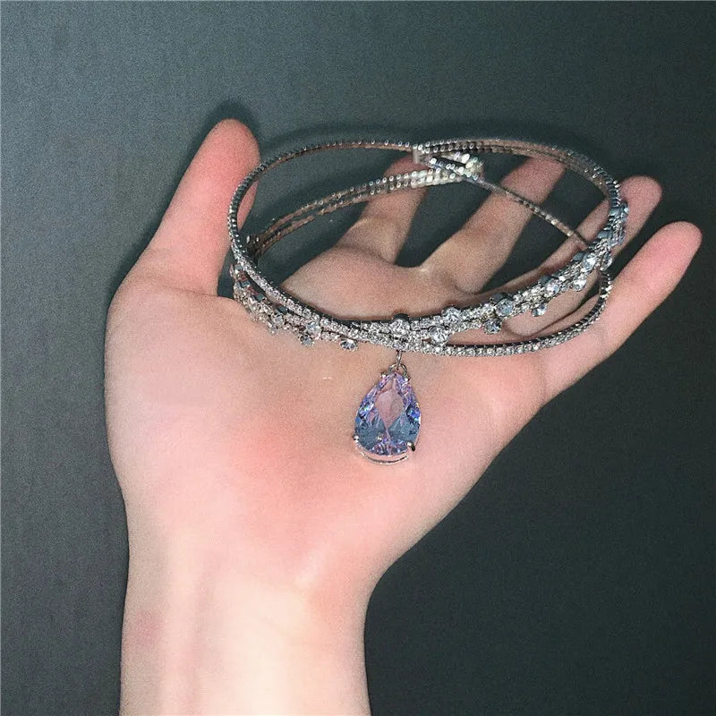 Crystal Choker Necklace Water Drop Pendant Torques Jewelry
