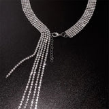 Rhinestone Choker Necklace with Tassel Crystal - Statement Jewelry