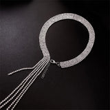 Rhinestone Choker Necklace with Tassel Crystal - Statement Jewelry