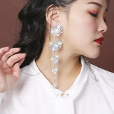 Sparkling Snowflake Rhinestone Earrings with Tassel