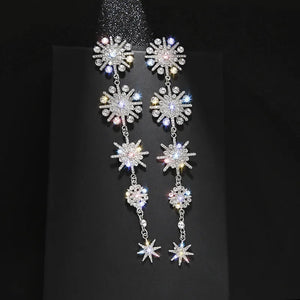 Sparkling Snowflake Rhinestone Earrings with Tassel