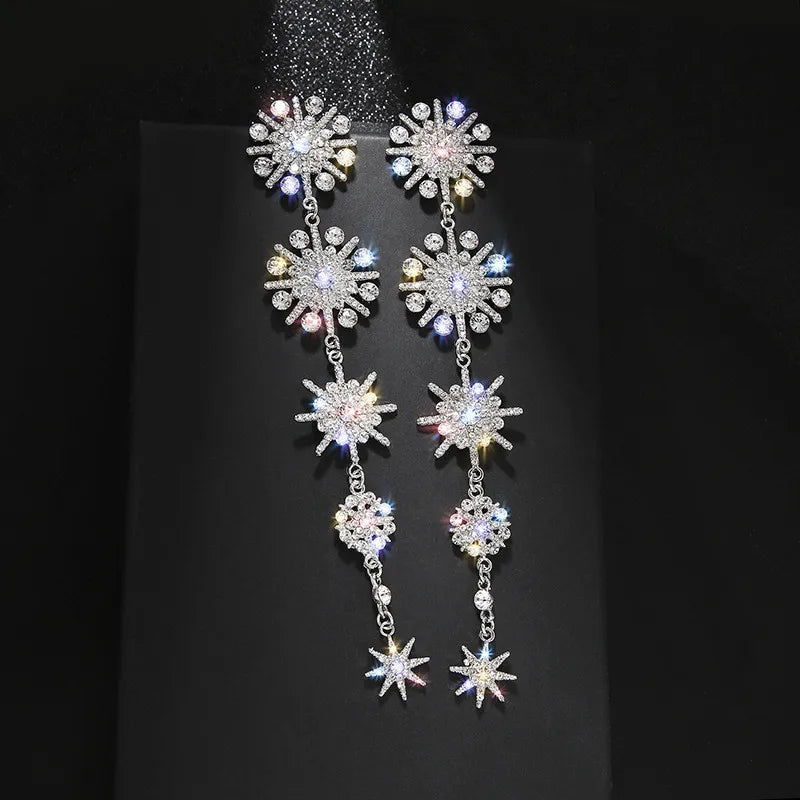 Sparkling Snowflake Rhinestone Earrings with Tassel