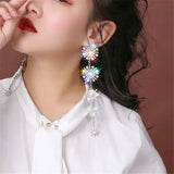 Sparkling Snowflake Rhinestone Earrings with Tassel