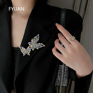 Butterfly Rhinestone Brooch Set Geometric Crystal Statement Jewelry