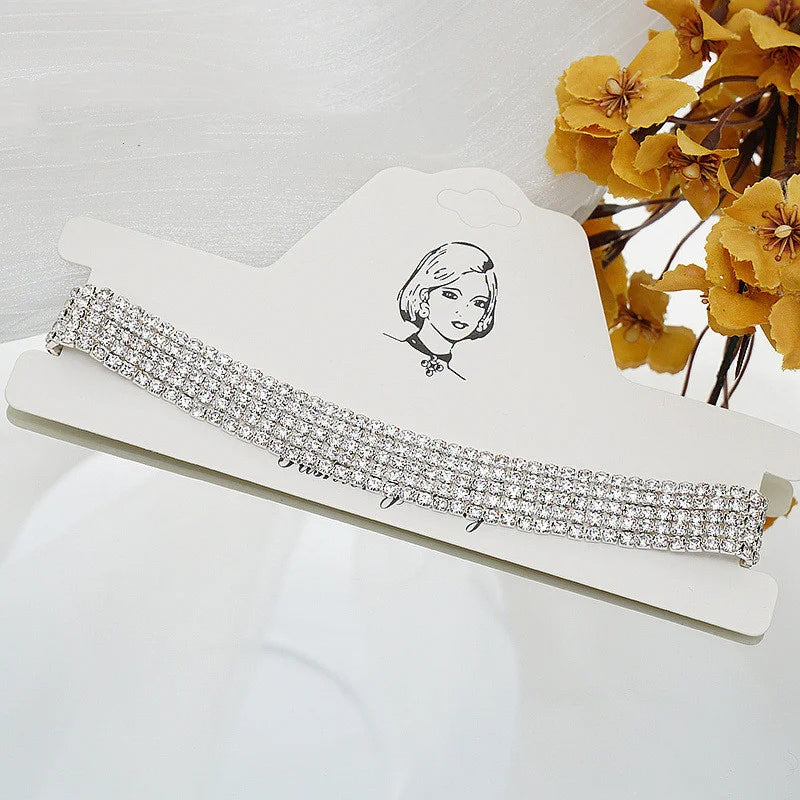 5 Row Rhinestone Chain Choker Necklace for Women