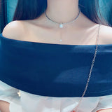 Simulated Pearl Choker Necklace Silver Rhinestone Torques Neck