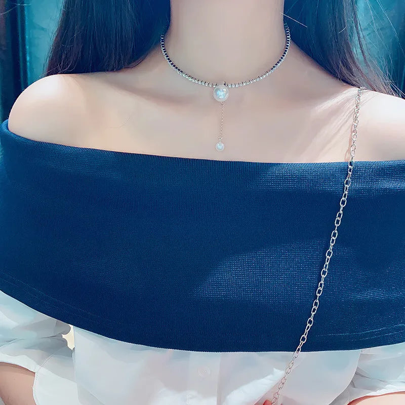 Simulated Pearl Torques Choker Necklaces Rhinestone Statement Jewelry