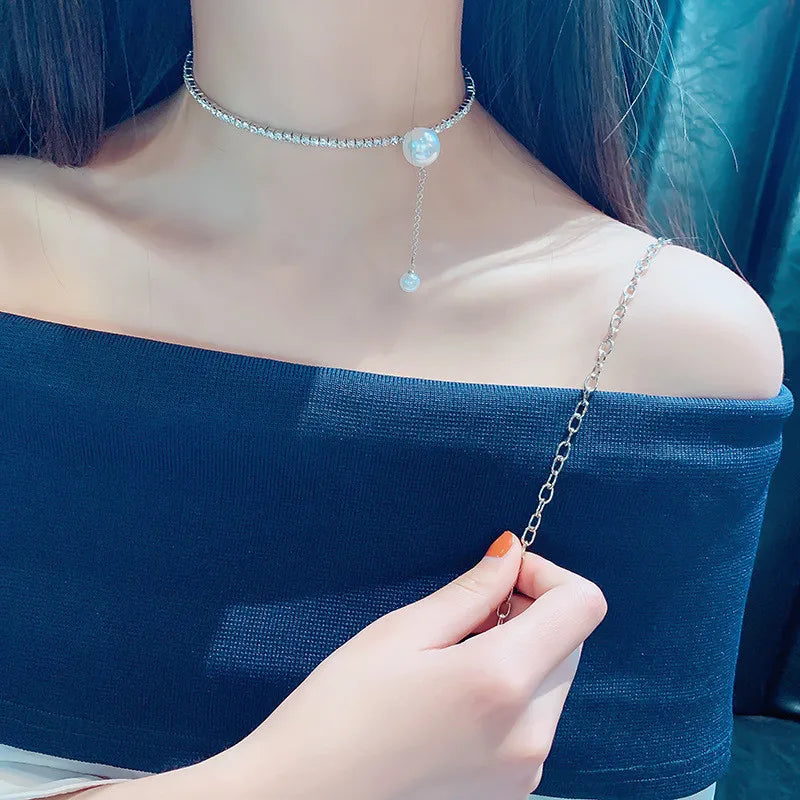 Simulated Pearl Torques Choker Necklaces Rhinestone Statement Jewelry