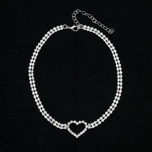 Heart Crystal Choker Necklaces Rhinestone Statement Jewelry