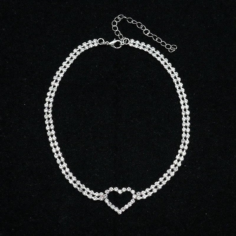 Heart Crystal Choker Necklaces Rhinestone Statement Jewelry
