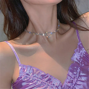 Heart Crystal Choker Necklaces Rhinestone Statement Jewelry