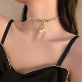 Bowknot Rhinestone Choker Necklaces Pearl Pendant Weddings Jewelry