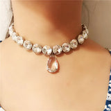 Clear Crystal Choker Necklaces Water Drop Pendant for Women Weddings