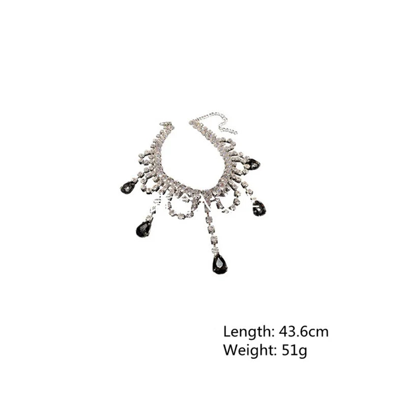 Vintage Water Drop Crystal Choker Necklace Long Tassel Rhinestones