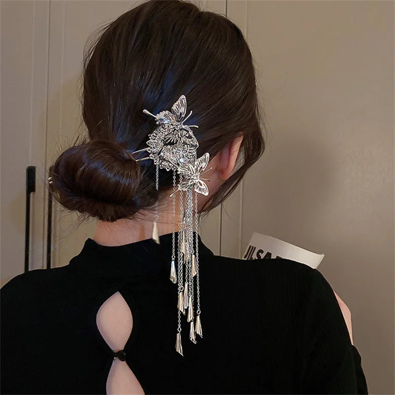 Vintage Butterfly Hairpins Long Tassel Headwear Wedding Accessories