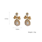 Vintage Bowknot Crystal Earrings Pearl Dangle Earrings Statement Jewelry