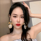 Vintage Bowknot Crystal Earrings Pearl Dangle Earrings Statement Jewelry