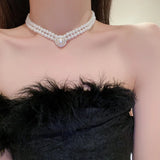 Vintage Pearl Choker Necklace Geometric Crystal Wedding Jewelry