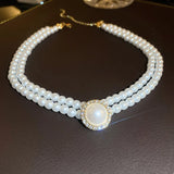 Vintage Pearl Choker Necklace Geometric Crystal Wedding Jewelry