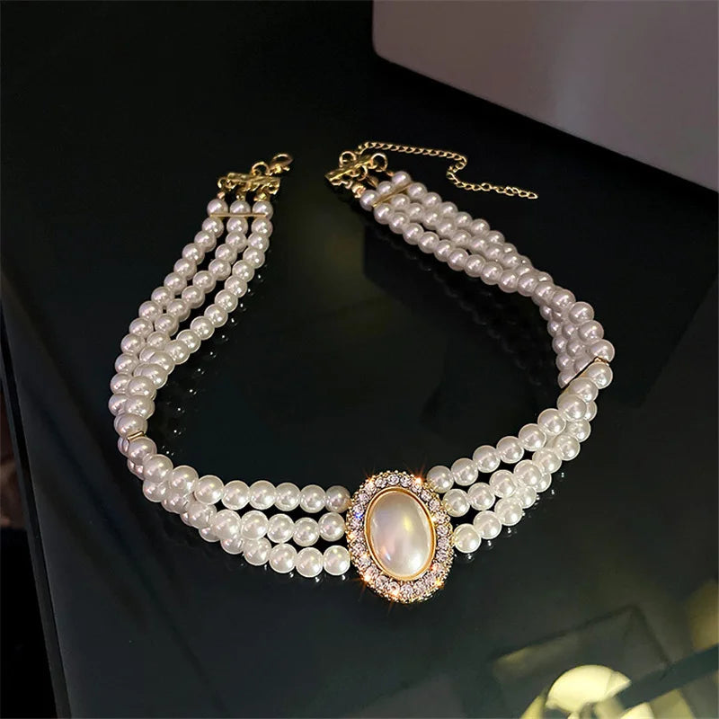 Vintage Pearl Choker Necklaces Short Crystal Necklaces Weddings Bride
