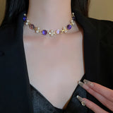 Vintage Pearl Geometric Necklace Earrings For Women