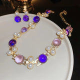 Vintage Pearl Geometric Necklace Earrings For Women