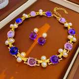Vintage Pearl Geometric Necklace Earrings For Women