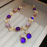 Vintage Pearl Geometric Necklace Earrings For Women