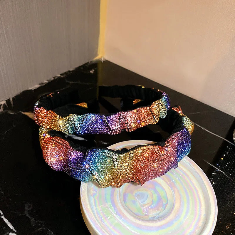 Vintage Rainbow Rhinestone Hairbands Velvet Headwear Hair Accessories