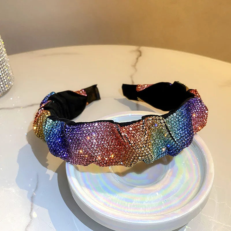 Vintage Rainbow Rhinestone Hairbands Velvet Headwear Hair Accessories