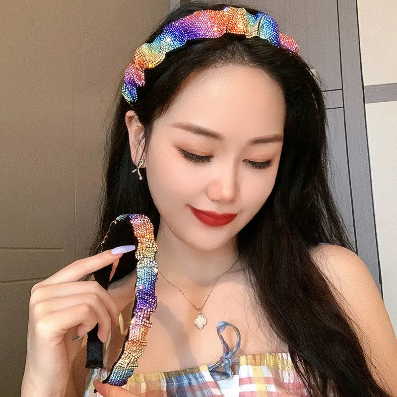 Vintage Rainbow Rhinestone Hairbands Velvet Headwear Hair Accessories
