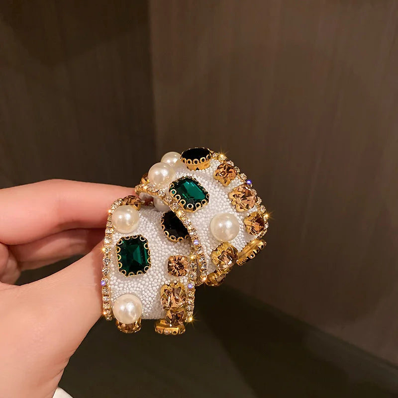 Colorful Crystal Pearl Hoop Earrings for Women Statement Jewelry