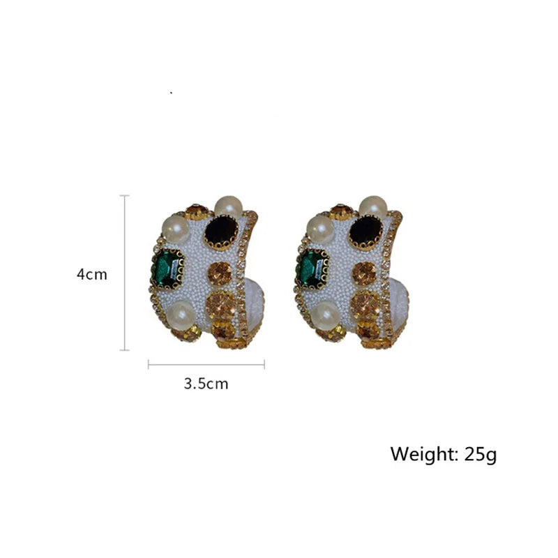 Colorful Crystal Pearl Hoop Earrings for Women Statement Jewelry