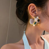 Colorful Crystal Pearl Hoop Earrings for Women Statement Jewelry