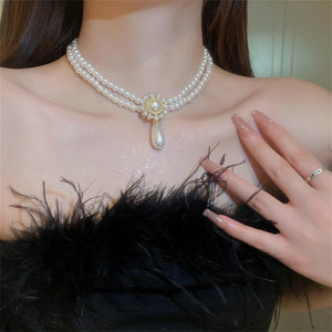 Water Drop Crystal Choker Necklace Pearl Jewelry for Women