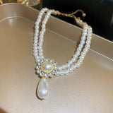 Water Drop Crystal Choker Necklace Pearl Jewelry for Women