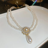 Water Drop Crystal Choker Necklace Pearl Jewelry for Women
