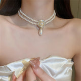 Water Drop Crystal Choker Necklace Pearl Jewelry for Women