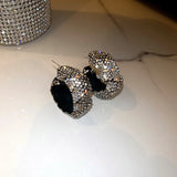 Rhinestone Hoop Earrings Velvet Round Geometric Women Statement Jewelry