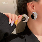 Rhinestone Hoop Earrings Velvet Round Geometric Women Statement Jewelry