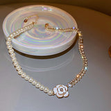 Flower Crystal Choker Necklace Pearl Rhinestone Wedding Jewelry