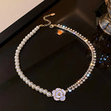 Flower Crystal Choker Necklace Pearl Rhinestone Wedding Jewelry