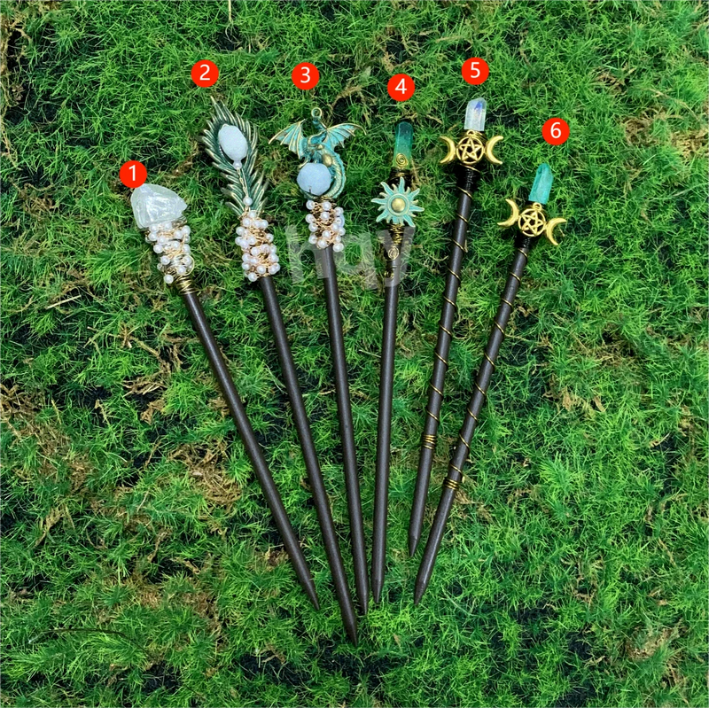 Crystal Hair Wand Dragon Hairpin Feather Witch Magic Wand Wicca Hair Accessories