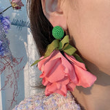 Fabric Bow Flower Earrings, Long Earrings