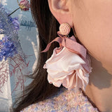 Fabric Bow Flower Earrings, Long Earrings